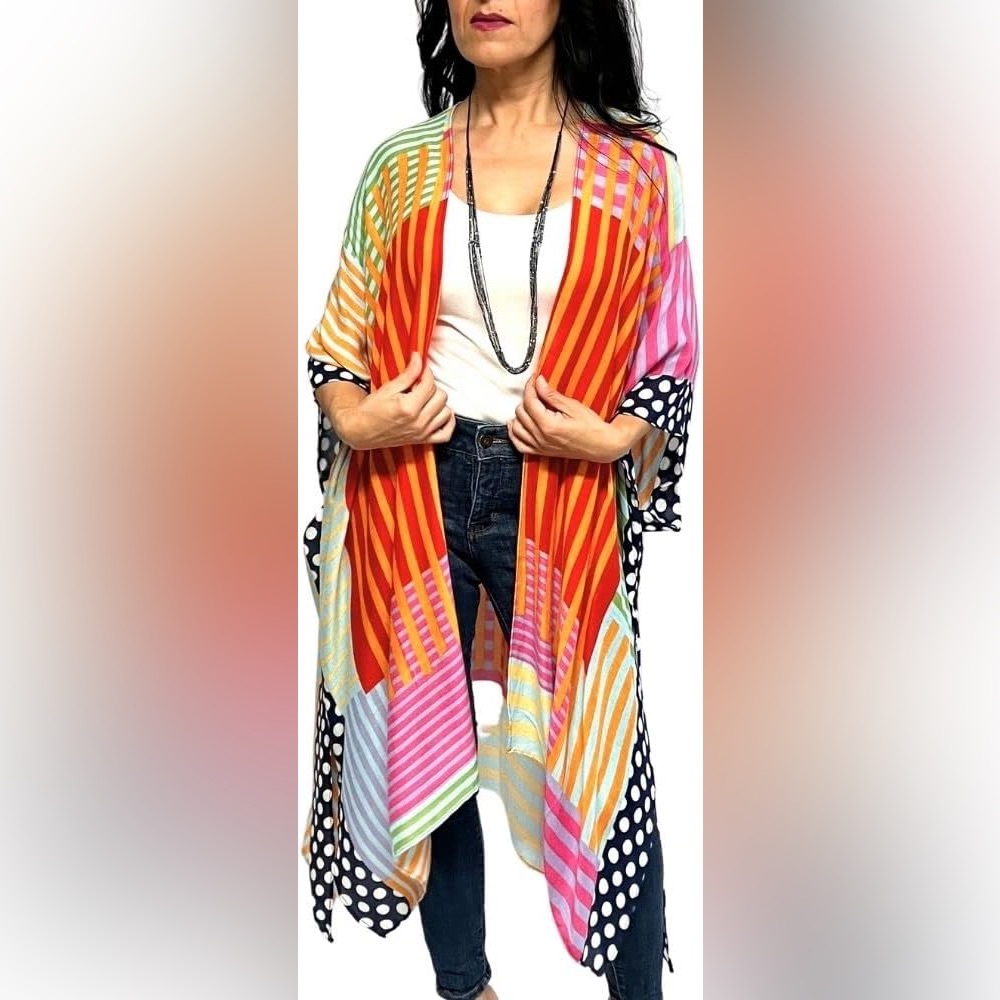 LA Souls Colorful Striped & Polka Dot Kimono or Swim Cover-Up